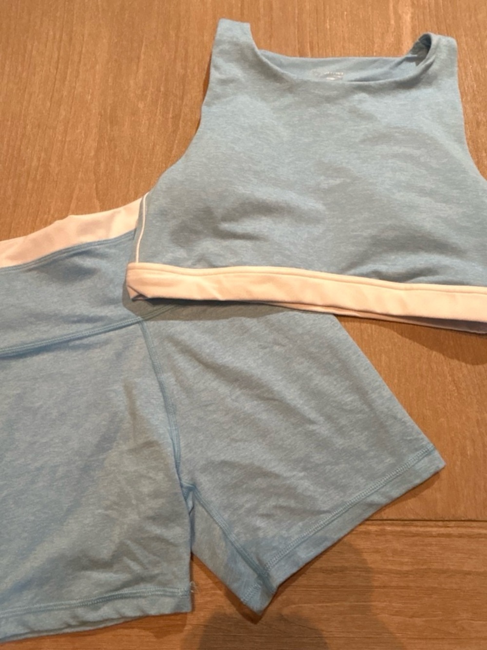aerie Light Blue Athletic Shorts & Crop Tank with White Trim